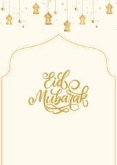 A beautiful golden Eid Mubarak Islamic Event Greetings Card Design