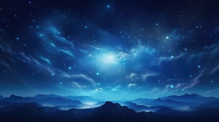 Blue Moon and Stunning Galactic View. Astronomy Banner with Milky Way in the Background  - obrazy, fototapety, plakaty