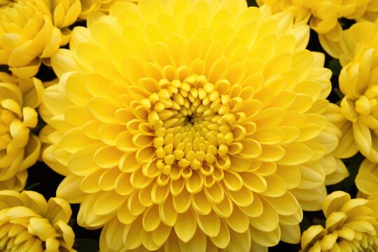 Beautiful Yellow Chrysanthemum Flower Head on Natural Background. Perfect for Floral Designs