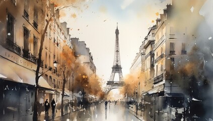 France, Paris, watercolo