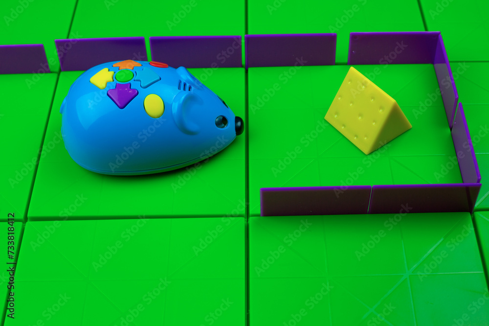 Poster toy mouse searching for cheese in maze