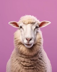 AI generated illustration of a white sheep on a pink background