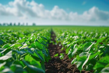 Fototapeta na wymiar Ripening soybean field in green agricultural landscape.