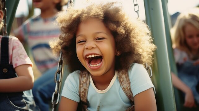 AI generated illustration of A happy child with curly hair with a blurry background