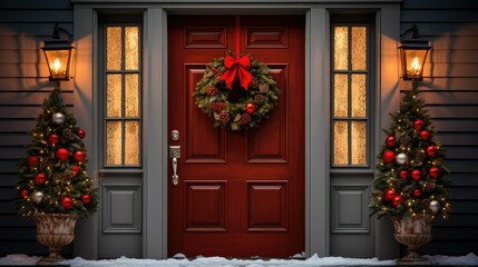 Fototapeta na wymiar wreath front door holiday