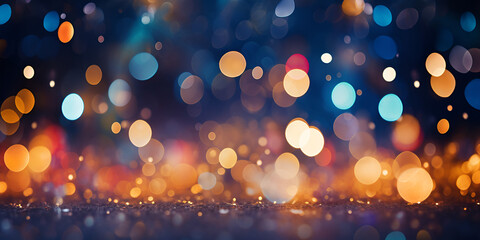 Fototapeta na wymiar Abstract background with bokeh defocused lights and stars. Festive background. Fireworks in night sky with bokeh effect.