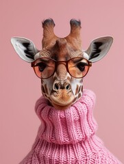 Giraffe Wearing Glasses and Pink Sweater