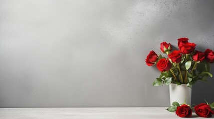 AI generated illustration of a vase containing red roses placed prominently against gray background
