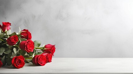 AI generated illustration of a vase containing red roses placed prominently against gray background