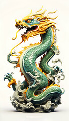 Chinese style dragon statue on white background. closeup of photo.