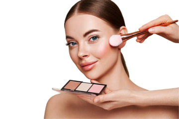 Makeup Artist applies Eye Shadow. Beautiful Woman Face. Perfect Makeup. Make-up detail. Beauty Girl with Perfect Skin. Nails and Manicure. Eye Shadow Palette