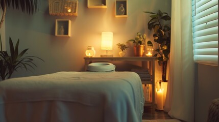Relaxing Retreat in Spa Room with Elegant Massage Table AI Generated.