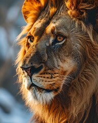 AI illustration of a closeup headshot of a wild lion.