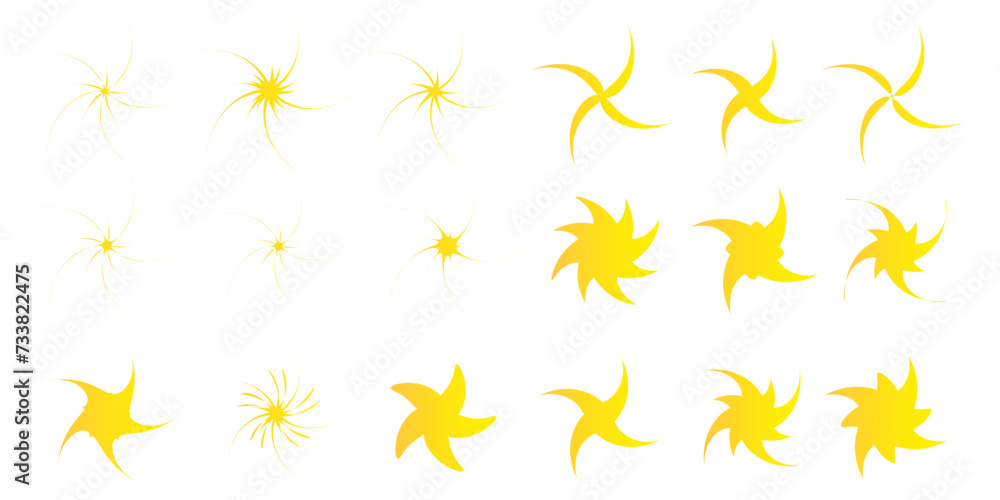 Wall mural yellow y2k star icon set. site design element. cartoon card picture. isolated symbol. vector illustr