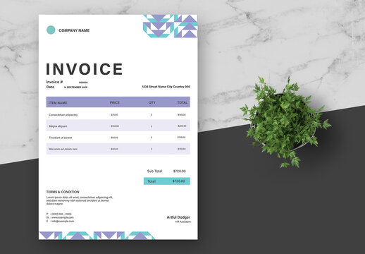Purple And White Geometric Invoice