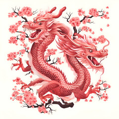 Chinese New Year dragon zodiac sign with plum blossom background.