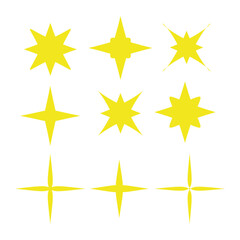 Yellow y2k  star icon set. Site design element. Cartoon card picture. Isolated symbol. Vector illustration. Stock image used in web, template. Eps 10.