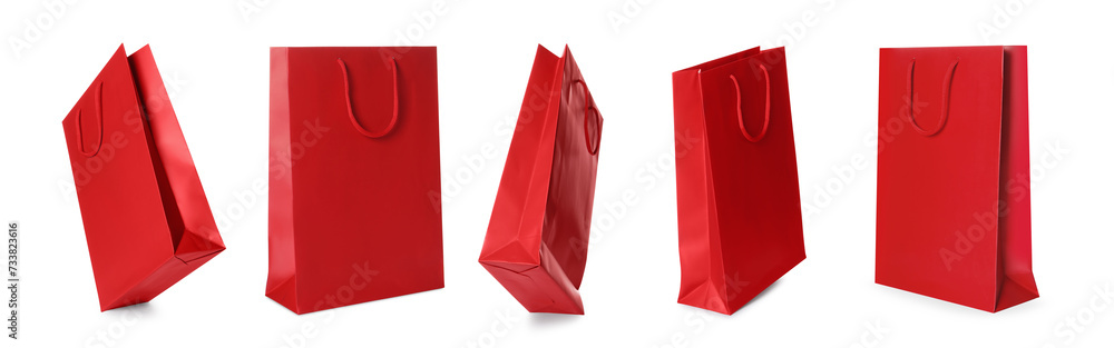 Poster Red shopping bag isolated on white, different sides