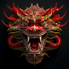 Chinese dragon head on a black background. 3d rendering. 3d illustration.
