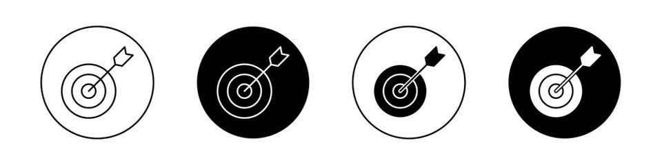 Darts Icon Set. Target dart goal line vector symbol in a black filled and outlined style. Precision Aim Sign.