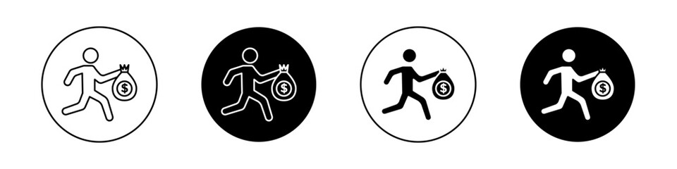 Thief Icon Set. Robber and criminal money steal vector symbol in a black filled and outlined style. Guarded Safety Sign. - obrazy, fototapety, plakaty