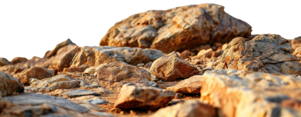 Photography of desert rocks isolated on white transparent background