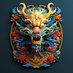Chinese dragon head on dark background. Chinese New Year.  illustration.