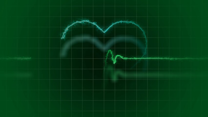 Neon heartbeat on black isolated background. 4k seamless loop animation. Background heartbeat line neon light heart rate display screen medical research.
