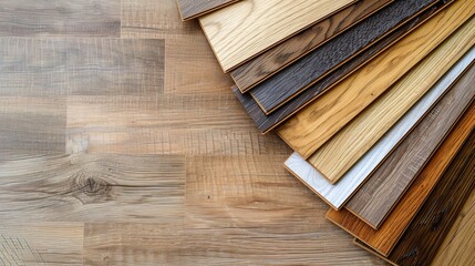 An array of parquet vinyl tile flooring on an oak lumber setting and space, Generative AI. - obrazy, fototapety, plakaty