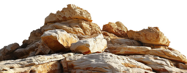 Photography of desert rocks isolated on white transparent background