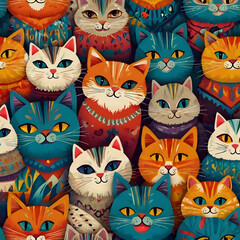pattern with cats animal  kitten  illustration  cartoon  pet ,Ai generated 