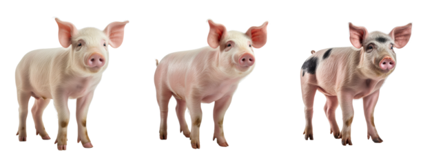 Set of baby pig on white and transparent background