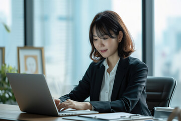 Fototapeta premium Portrait of a beautiful Asian business woman in the office