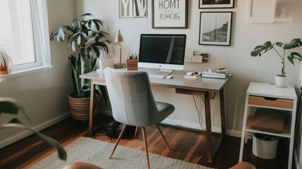 Minimalist Home Office with Sleek Desk AI Generated.
