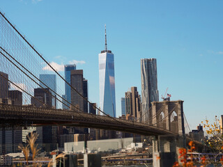 Brooklyn Bridge with New York skyline in the background