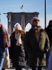 Brooklyn Bridge with people - foreground motion blur