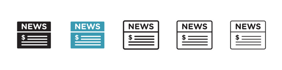 Financial Journalism Vector Icon Set. News Update vector symbol for UI design.
