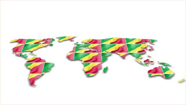 Republic of the Congo flag wave 3d earth map animation white background