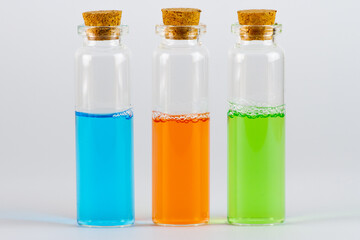 Laboratory test tubes on white background, science and medical concept.