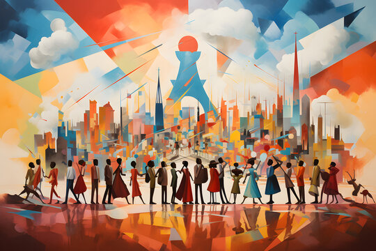 Abstract image of people visiting Paris. International Day of Francophonie. March 20. Holiday concept.