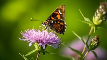 Fototapeta premium AI generated illustration of a butterfly atop a sun-soaked flower