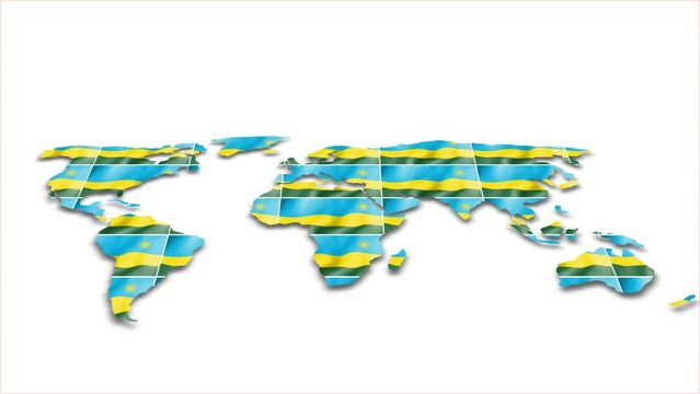 Rwanda flag wave 3d earth map animation white background