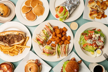 brunch food flat lay composition