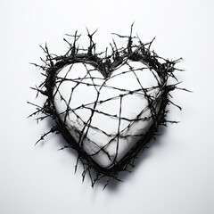 a small heart made out of branches on a white background