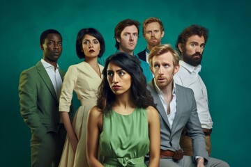 Diverse group of people posing with contemplative expressions