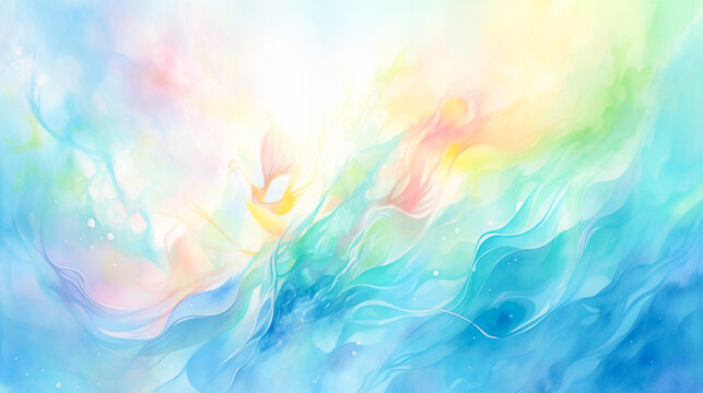カラフルで抽象的な波のような模様の水彩イラスト背景
