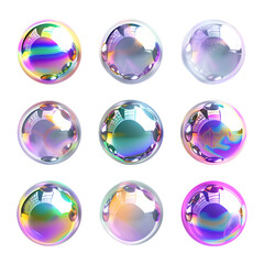 3d render Collection of levitating iridescent orbs abstract shape, isolated on a transparent background