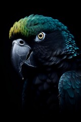 Stunning parrot portrait on dark background - AI generated digital art
