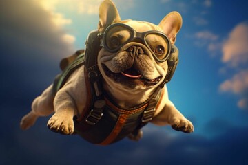 French bulldog parachutist - AI digital art - Powered by Adobe
