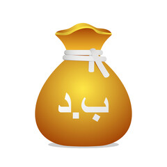 Moneybag with Bahraini Dinar symbol. Cash money, currency, business and financial item. Golden bag icon.